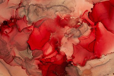 Soyut el boyası alkol mürekkebi dokusu. Tasarımınız için parlak kırmızı ve gri renkli yaratıcı arkaplan