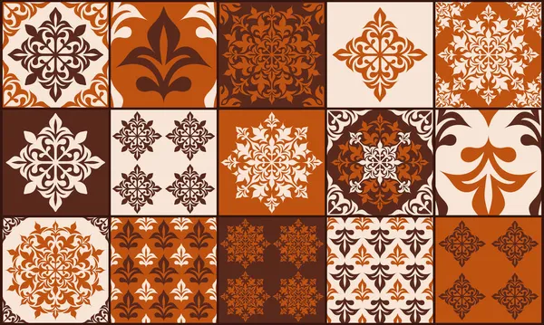 一套无缝的背景设计和家用纺织品设计模式 矢量图解 中世纪风格的装饰元素 — 图库矢量图片