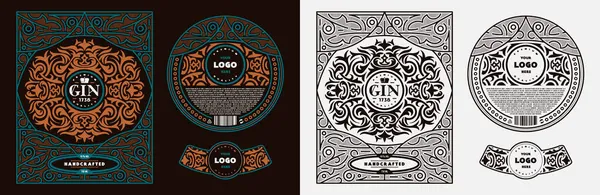 Set Template Decorative Label Gin Other Alcohol Drink Ornamental Frame — Stock Vector