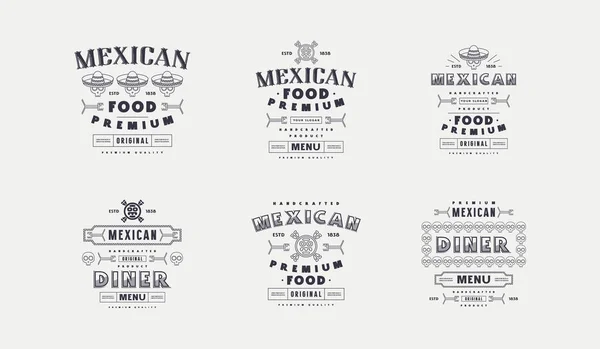 Zestaw Szablonów Etykiet Typograficznych Menu Kuchni Meksykańskiej Elementy Projektowe Stylu — Wektor stockowy