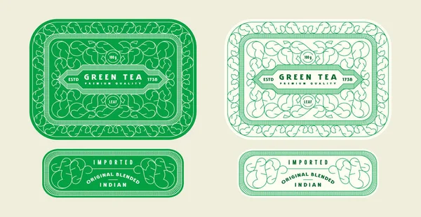 Vorlage Dekoratives Etikett Für Grünen Tee Zierrahmen Dünnem Linienstil Vektorillustration — Stockvektor