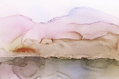 Soyut manzara, el boyası, alkol mürekkebi dokusu. Pembe ve gri renkler. Tasarımınız için yaratıcı arkaplan