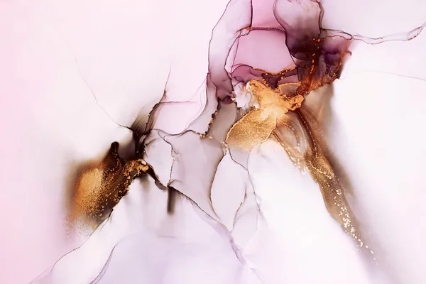 抽象的な手塗りのアルコールインクの質感 ピンク 金の色 デザインの表現創造的な背景 — ストック写真