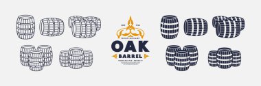 Stok vektör simgeleri ahşap varil seti. Beyaz arkaplanda izole