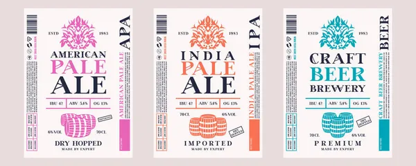 Yapımı Bira Için Dekoratif Etiket Seti Amerikan Hindistan Soluk Birası — Stok Vektör