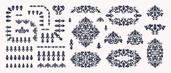 一套中世纪风格的花卉装饰品 矢量图解 因白人背景而被隔离 — 图库矢量图片