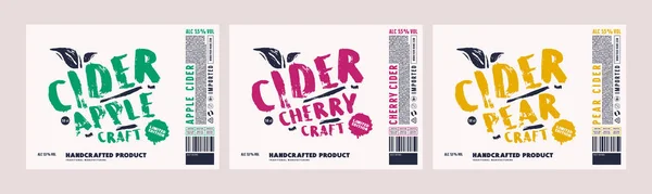 Set Template Decorative Label Craft Cider Apple Pear Cherry Flavor — Stock Vector