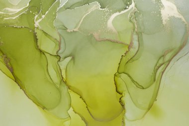 Soyut bir el, mürekkep dokusunu boyamış. Sarı yeşil ve altın rengi. Tasarımınız için yaratıcı arkaplan