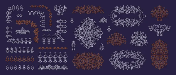 Ensemble Ornement Floral Dans Style Ligne Mince Illustration Vectorielle Isolé — Image vectorielle