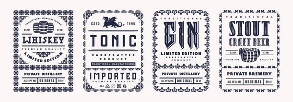 Set Gabarit Étiquette Décorative Pour Whisky Gin Tonique Bière Typographie — Image vectorielle