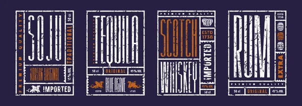Set Plantilla Etiqueta Para Whisky Soju Tequila Ron Tipografía Con — Vector de stock