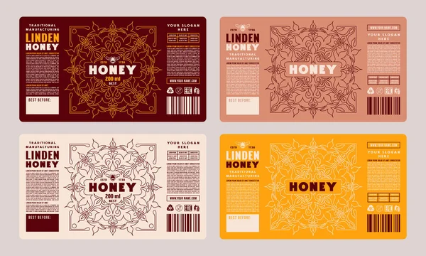 Dekorative Etiketten Für Honig Zierrahmen Dünnem Linienstil Vektorillustration — Stockvektor