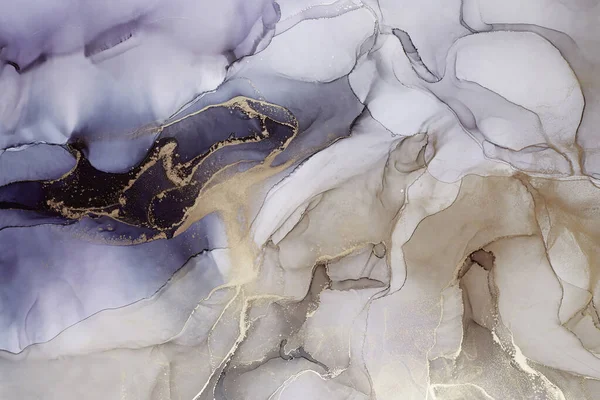 Abstract hand painted alcohol ink texture. Indigo black, brown and gold color creative background for your design