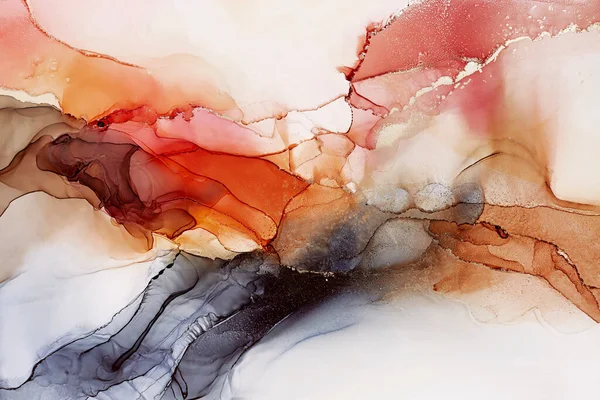 Expressively flowing abstract hand painted alcohol ink texture. Red, black and brown color creative background for your design