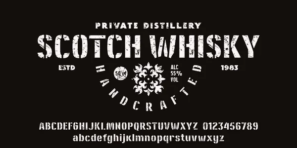 Stencil Plate Sans Serif Font Classic Style Template Label Whisky — Stockvektor