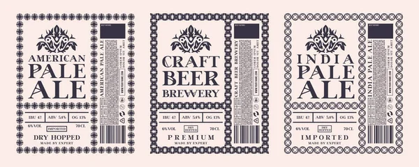 Yapımı Bira Için Dekoratif Etiket Seti Süs Çerçeveli Tipografi Amerikan — Stok Vektör