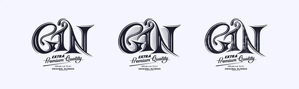 Set Template Label Gin Design Original Decorative Lettering Vector Illustration — Stock Vector