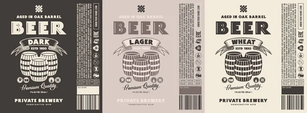Set Sjabloon Decoratieve Label Voor Ambachtelijk Bier Donker Bier Tarwe — Stockvector