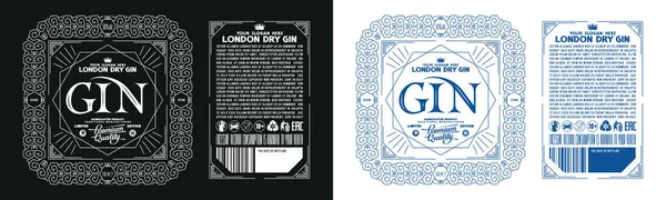 伦敦干杜松子酒和其他酒精饮料的模板装饰标签 几何装饰的细线风格 矢量说明 — 图库矢量图片