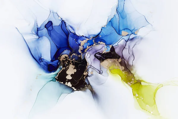 Expressivamente Espirrar Mão Abstrata Pintado Álcool Tinta Textura Cores Azul — Fotografia de Stock