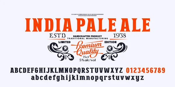 Decorative Serif Font Template Label Beer Letters Numbers Logo Headline — Stock Vector