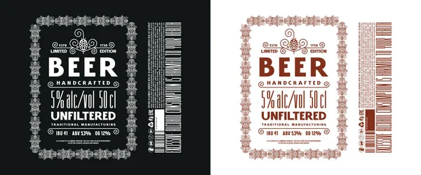 Sjabloon Decoratieve Label Voor Ambachtelijk Bier Decoratief Frame Dunne Lijn — Stockvector