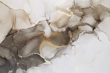 Soyut el boyası, mürekkep dokusunda belirgin bir sıçrama. Kahverengi ve altın rengi. Tasarımınız için yaratıcı arkaplan