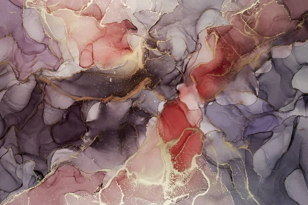 Abstract Hand Painted Alcohol Ink Texture Red Indigo Golden Colors — Stock Photo, Image