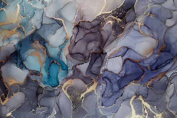 Texture Abstraite Encre Alcool Peinte Main Vert Bleu Nuances Gris — Photo