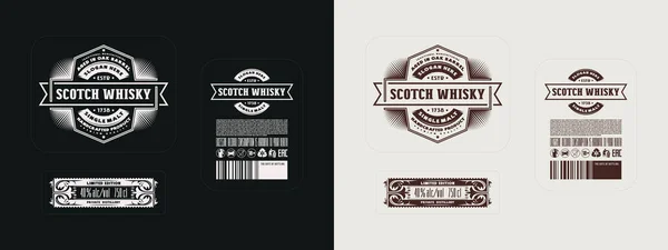 单一麦芽威士忌和其他酒精饮料的模板装饰标签 矢量说明 — 图库矢量图片