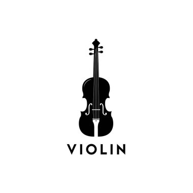 Keman simgesi. Kirişler. Müzik dükkanı logo tasarımı. Müzik mağazası etiket amblemi. Müzik aleti. Vektör çizim