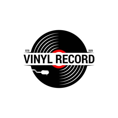 Retro vinil plaklar logo şablonu. Vektör müzik simgesi veya amblemi.