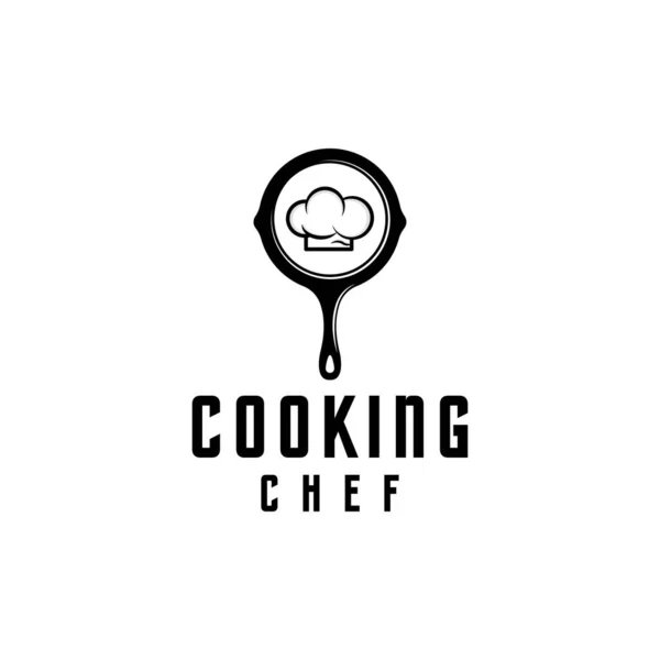 Sartén Con Logo Chef Sombrero Restaurante — Vector de stock