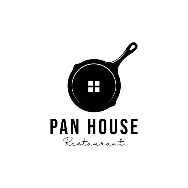 Menggoreng Pan Dengan Desain Logo Restoran Rumah - Stok Vektor