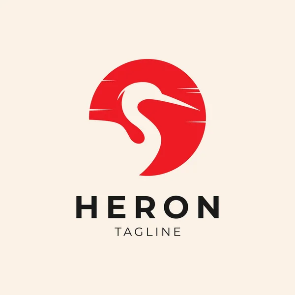 Heron Logo Concepto Silueta Círculo Puesta Sol — Archivo Imágenes Vectoriales