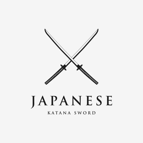 Japon Katana Kılıç Logosu Vintage Vektör Illüstrasyon Konsepti Ikon Tasarımı — Stok Vektör