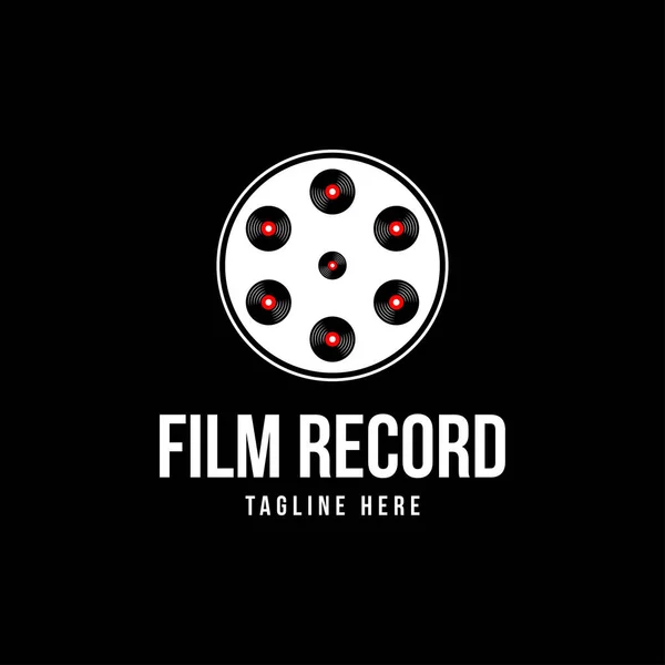 Rotolo Film Con Disco Vinile Film Cinema Logo Design — Vettoriale Stock