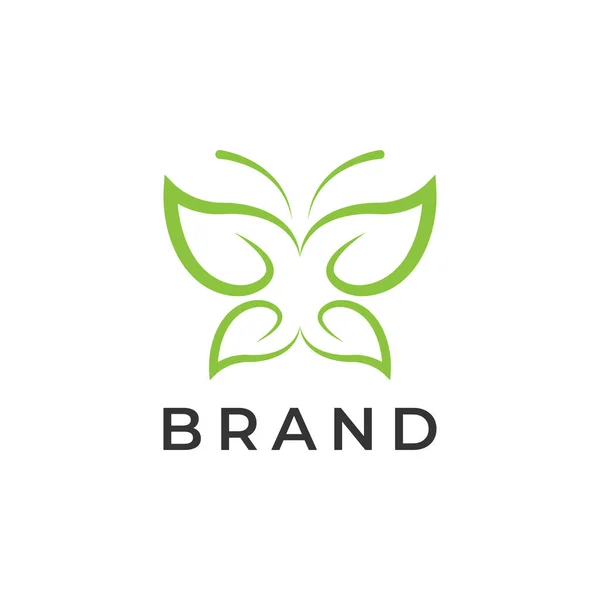 Borboleta Beleza Com Folha Logo Template Vector Ícone Design Logotipo — Vetor de Stock