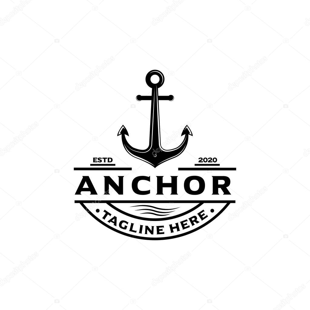 Marine retro emblems logo with anchor, anchor logo - vector