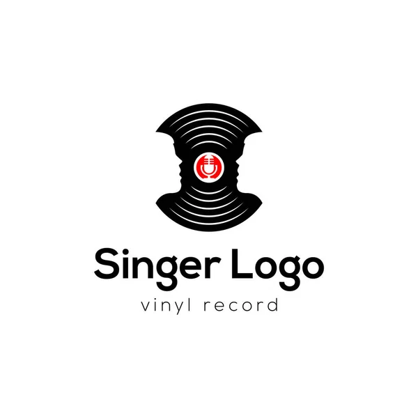 Cantante Vocal Karaoke Coro Con Música Vinilo Diseño Logo Silhouette — Vector de stock