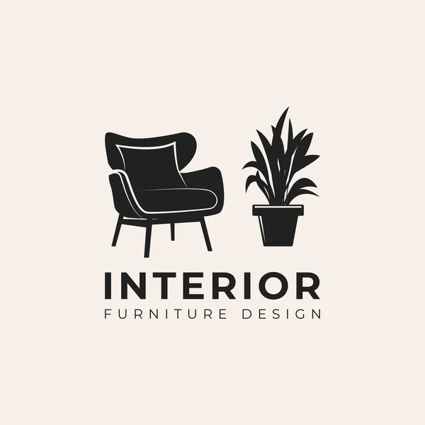 Interior Minimalista Sala Estar Con Silla Planta Interior Diseño Logotipo — Archivo Imágenes Vectoriales