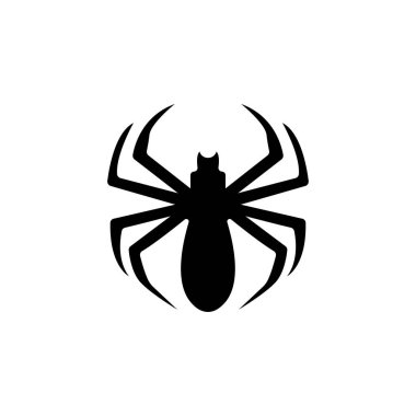 Örümcek Kara Dul. Siyah böcek silueti, izole edilmiş beyaz arka plan. Korkunç Cadılar Bayramı ikonu, sembol korkusu, hayvan eklembacaklısı, ürkütücü tehlikeli böcek, eklembacaklı korkusu. Vektör illüstrasyonu