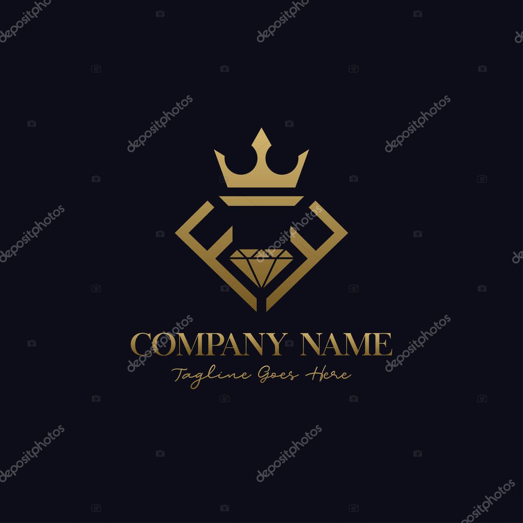 Diamond and crown Letter FF jewelry logo design vector