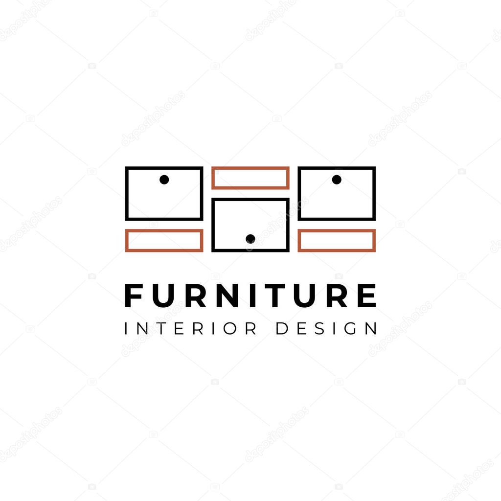 Simple minimalist cabinet furniture interior logo design flat vector graphics