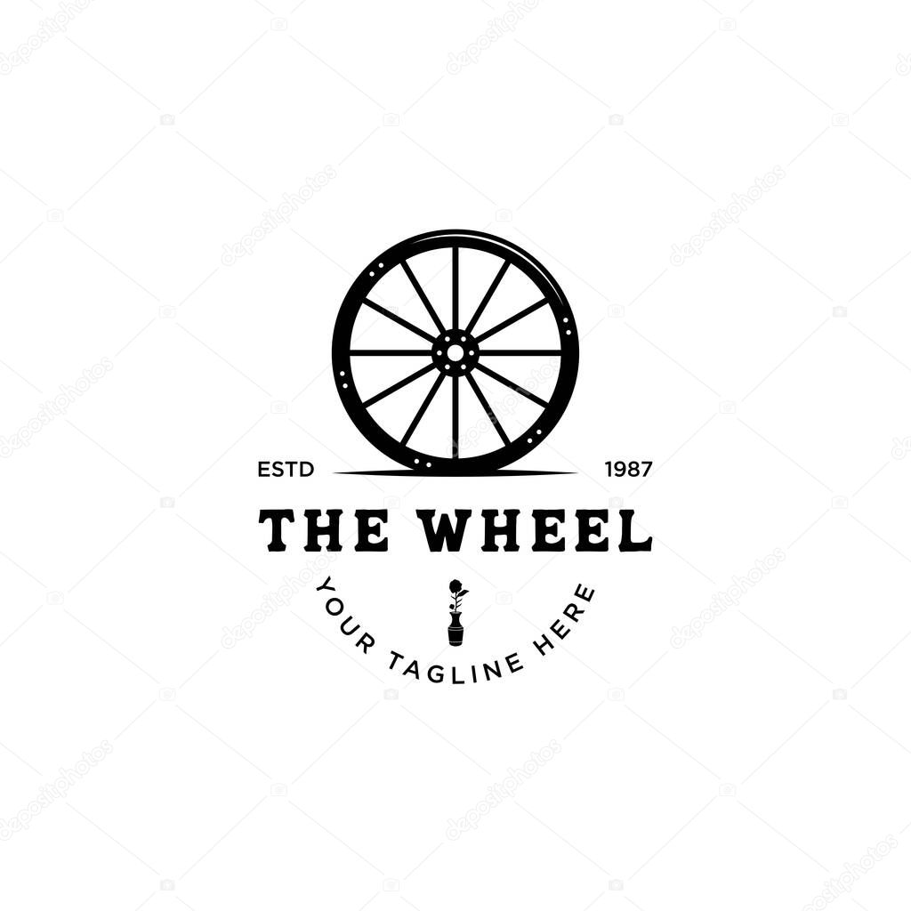 Vintage Old Wooden Cart Wheel logo design