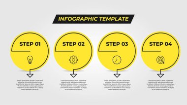 Simgeli ve 4 seçenekli Vector Infographic etiket tasarım şablonu. İşlem şeması, sunumlar, iş akışı düzeni, afiş, akış şeması, bilgi grafiği için kullanılabilir.