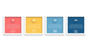Ticari bilgi şablonu. Simge ve 4 seçenek, adım veya süreç içeren ince çizgi tasarım etiketi.