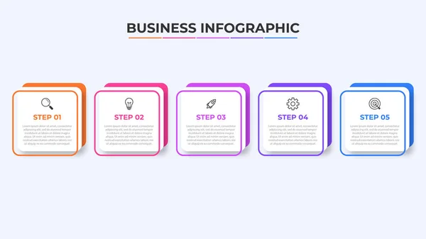 Processus Ligne Mince Infographique Affaires Avec Conception Gabarit Carré Avec — Image vectorielle