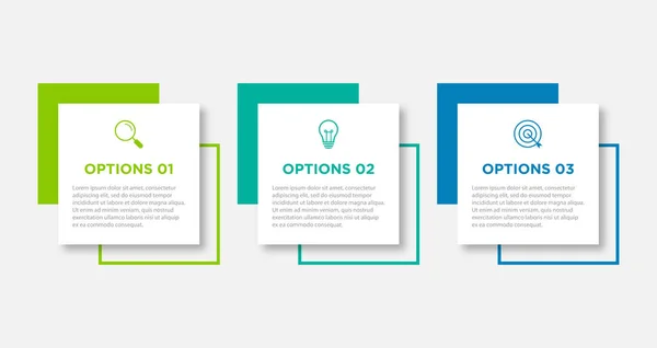 Zaman çizelgesi infografik tasarım öğesi ve sayı seçenekleri. 3 adımlı iş konsepti. İş akışı düzeni, diyagram, yıllık rapor, web tasarımı için kullanılabilir. Sunu için vektör iş şablonu.