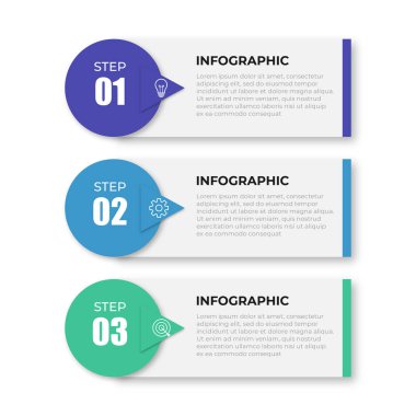Üç adım veya seçenekli Web Vektörü bilgi şablonu. Satır elemanları simgeleriyle illüstrasyon sunumu. İş konsepti tasarımı web, broşür ve diyagram için kullanılabilir